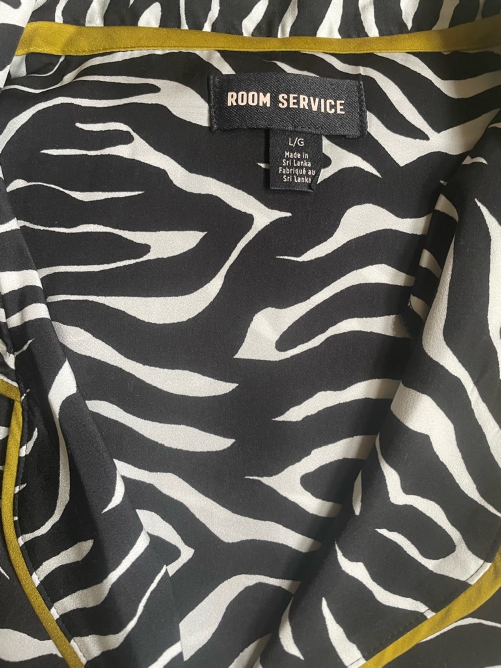 Room Service Zebra Print Pajama Set Black White with Contrast Piping - Picture 4 of 5